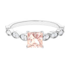 Rosec Jewels-1.25 CT Princess Cut Morganite Solitaire Ring with Diamond Side Stones