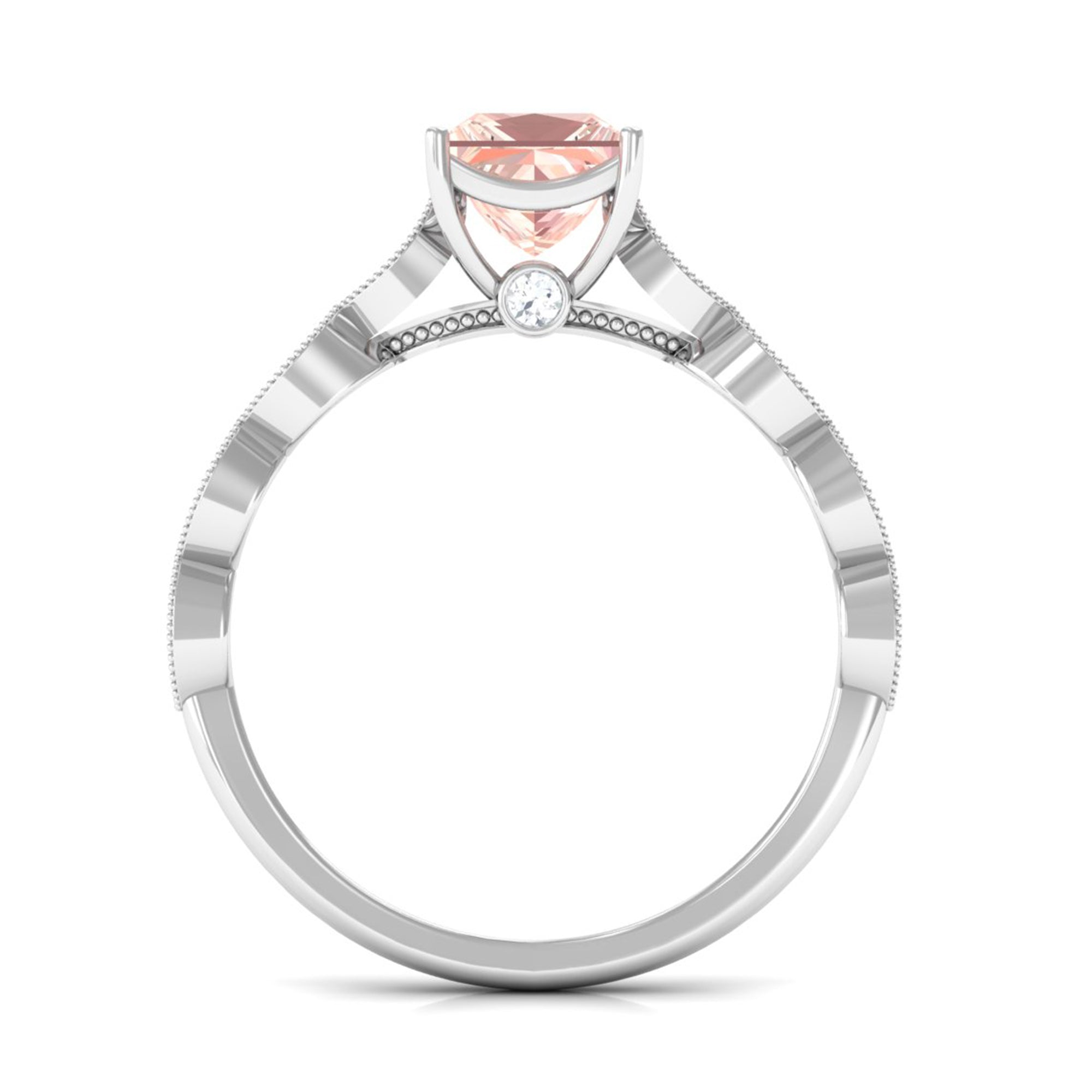 Rosec Jewels-1.25 CT Princess Cut Morganite Solitaire Ring with Diamond Side Stones