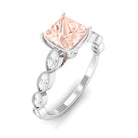 Rosec Jewels-1.25 CT Princess Cut Morganite Solitaire Ring with Diamond Side Stones