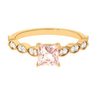 Rosec Jewels-1.25 CT Princess Cut Morganite Solitaire Ring with Diamond Side Stones