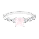 Rosec Jewels-1.5 CT Princess Cut Rose Quartz Engagement Ring with Diamond Side Stones