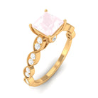 Rosec Jewels-1.5 CT Princess Cut Rose Quartz Engagement Ring with Diamond Side Stones