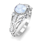 Rosec Jewels-3/4 CT Vintage Moonstone Engagement Ring with Diamond