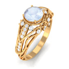 Rosec Jewels-3/4 CT Vintage Moonstone Engagement Ring with Diamond