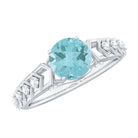 Rosec Jewels-Round Sky Blue Topaz Solitaire Art Deco Ring with Diamond