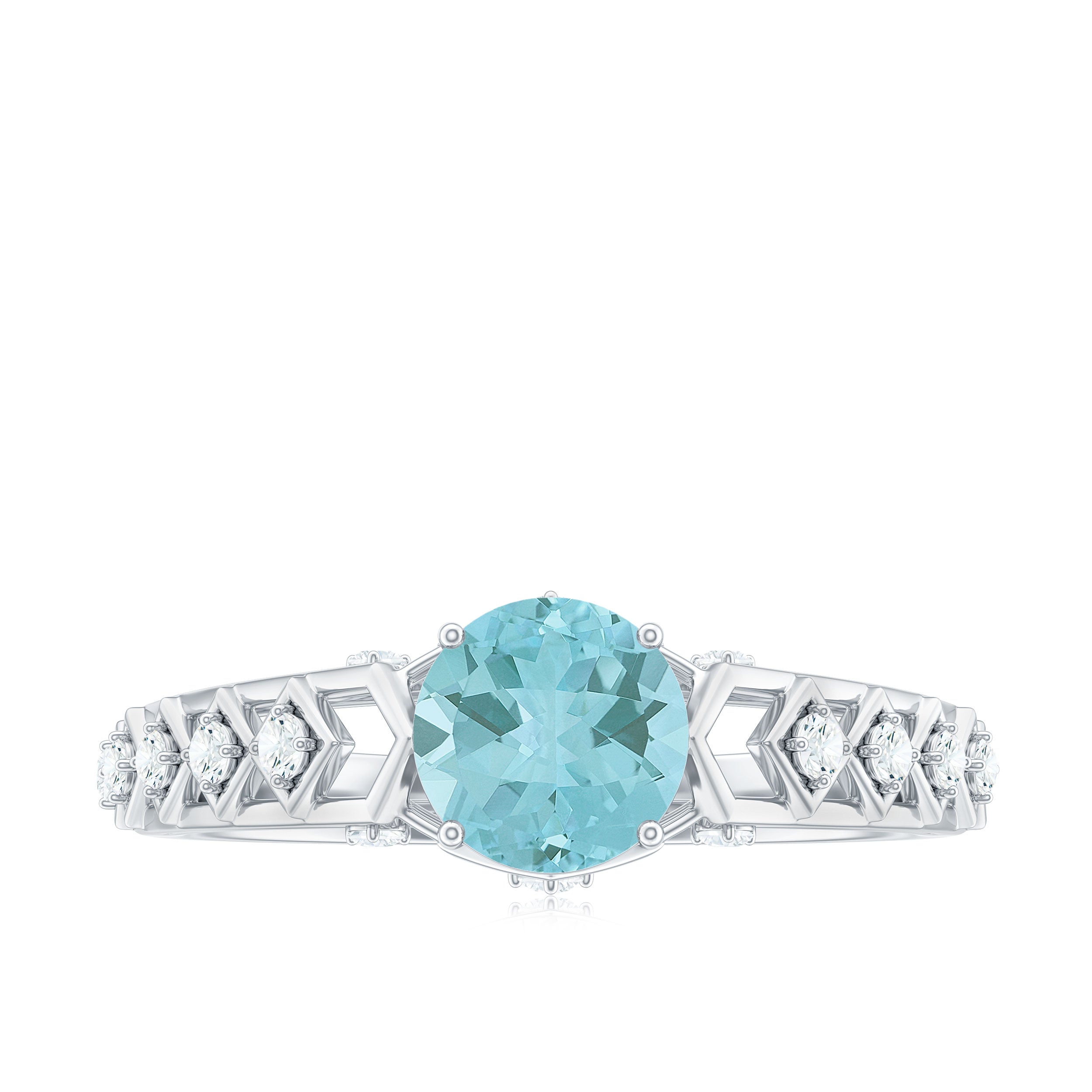 Rosec Jewels-Round Sky Blue Topaz Solitaire Art Deco Ring with Diamond