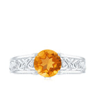 Rosec Jewels-1.25 CT Vintage Style Citrine Solitaire Celtic Knot Band Ring with Diamond