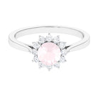 Rosec Jewels-Round Shape Natural Rose Quartz Halo Ring with Diamond