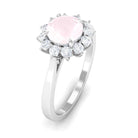 Rosec Jewels-Round Shape Natural Rose Quartz Halo Ring with Diamond