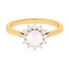 Rosec Jewels-Round Shape Natural Rose Quartz Halo Ring with Diamond