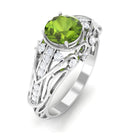 Rosec Jewels-Antique Style Round Peridot Engagement Ring with Diamond