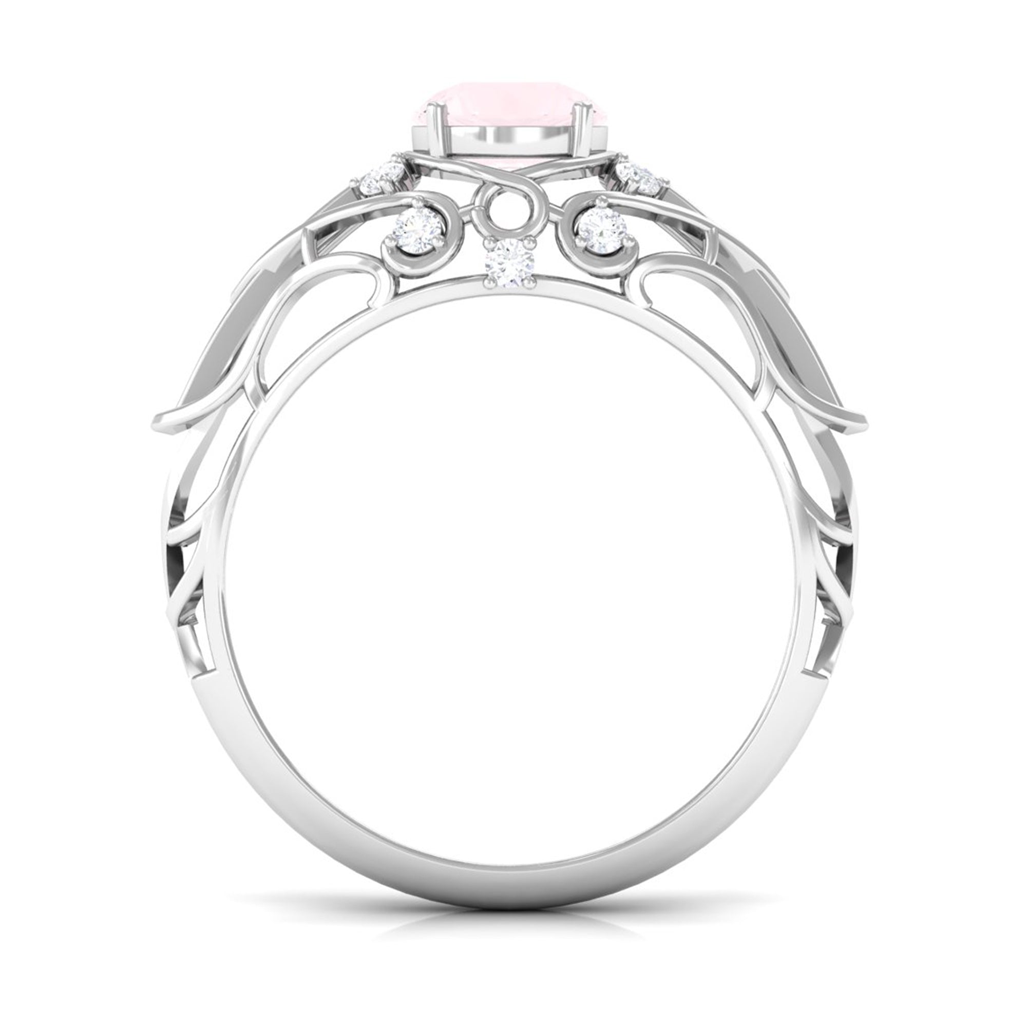 Rosec Jewels-Antique Style Round Rose Quartz Engagement Ring with Diamond