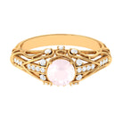 Rosec Jewels-Antique Style Round Rose Quartz Engagement Ring with Diamond