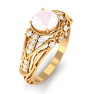 Rosec Jewels-Antique Style Round Rose Quartz Engagement Ring with Diamond