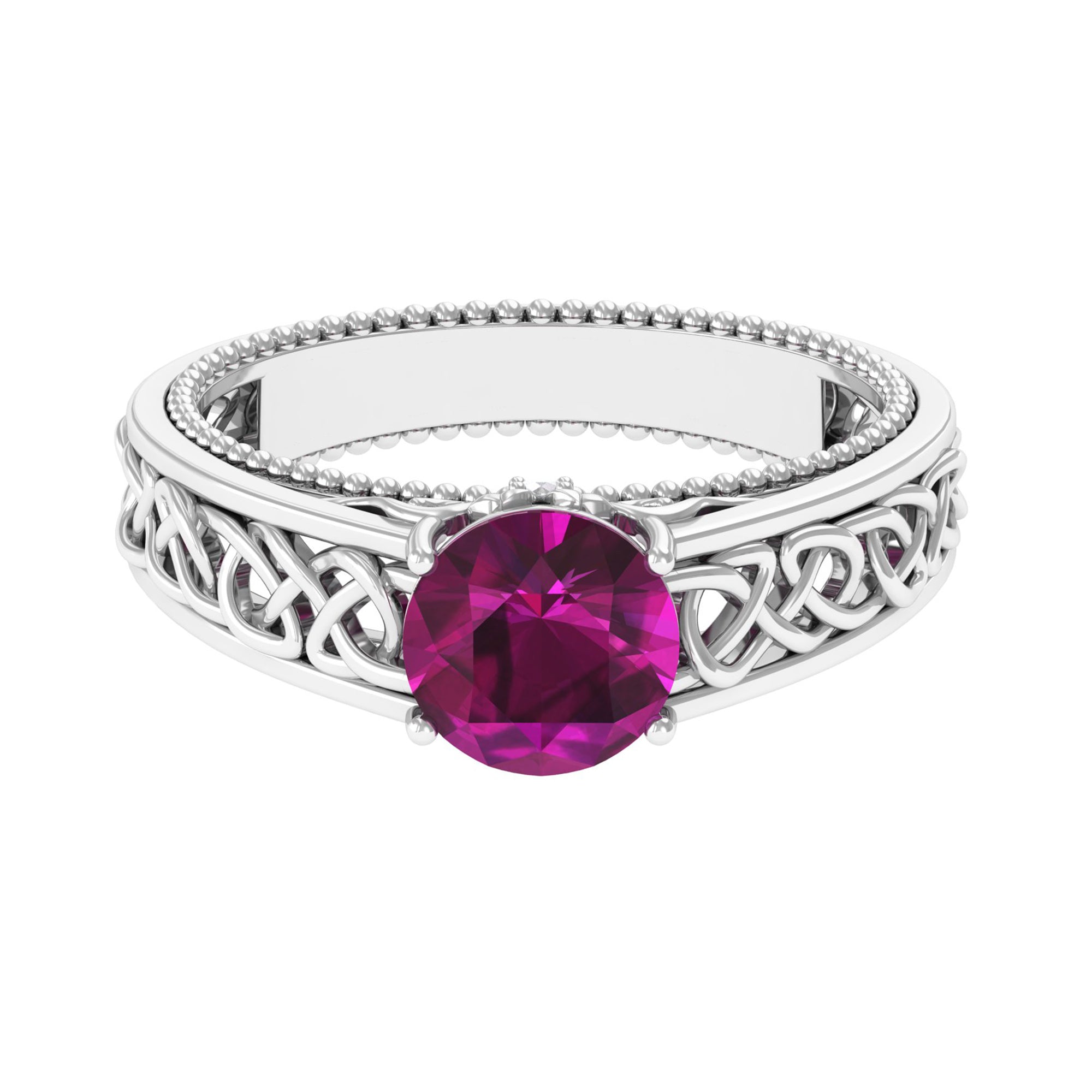 Rosec Jewels-1.75 CT Rhodolite Solitaire Celtic Engagement Ring with Diamond