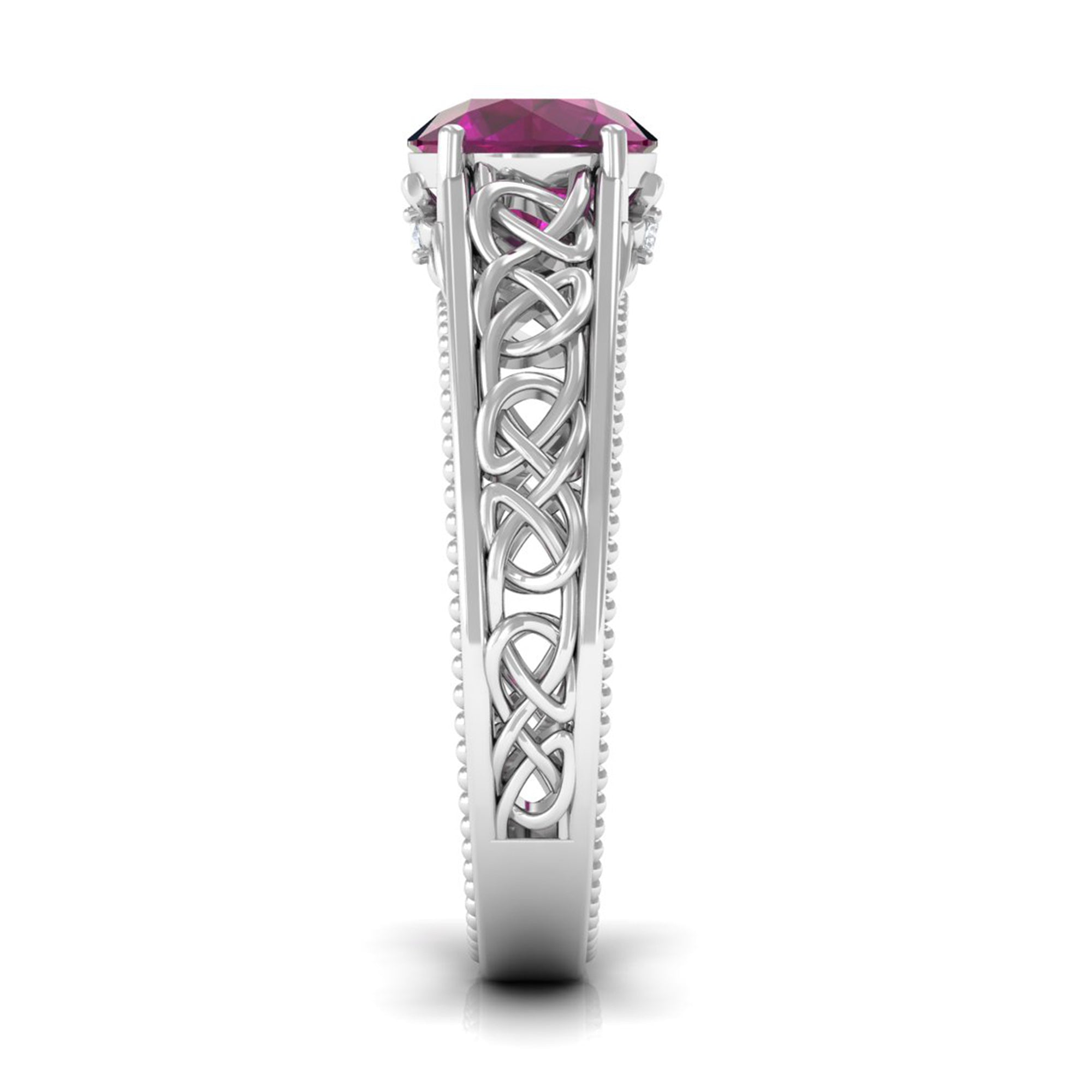 Rosec Jewels-1.75 CT Rhodolite Solitaire Celtic Engagement Ring with Diamond