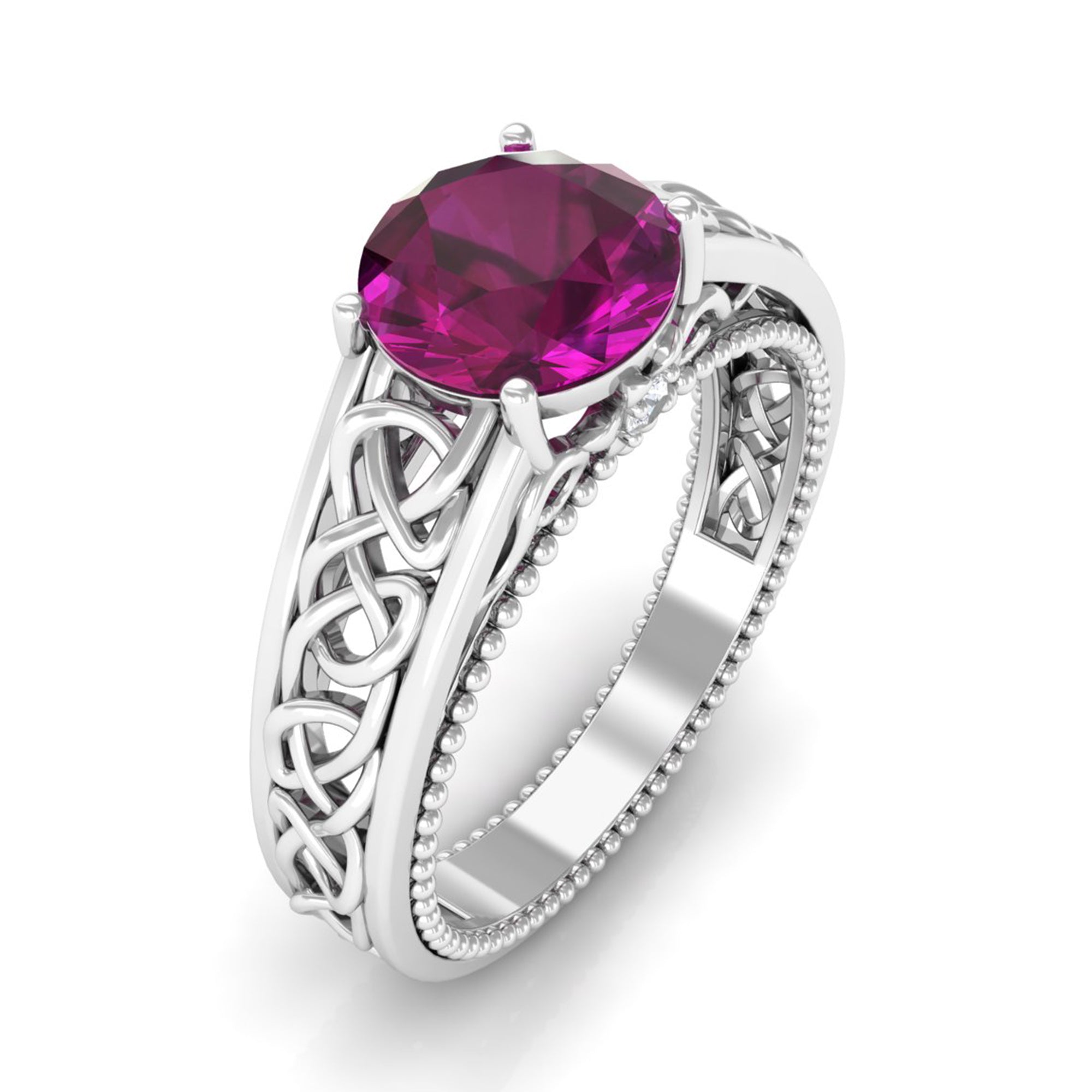 Rosec Jewels-1.75 CT Rhodolite Solitaire Celtic Engagement Ring with Diamond