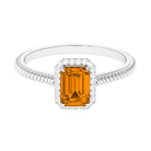 Rosec Jewels-2 CT Emerald Cut Citrine Solitaire Engagement Ring with Diamond Halo