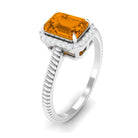 Rosec Jewels-2 CT Emerald Cut Citrine Solitaire Engagement Ring with Diamond Halo