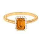 Rosec Jewels-2 CT Emerald Cut Citrine Solitaire Engagement Ring with Diamond Halo