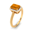 Rosec Jewels-2 CT Emerald Cut Citrine Solitaire Engagement Ring with Diamond Halo