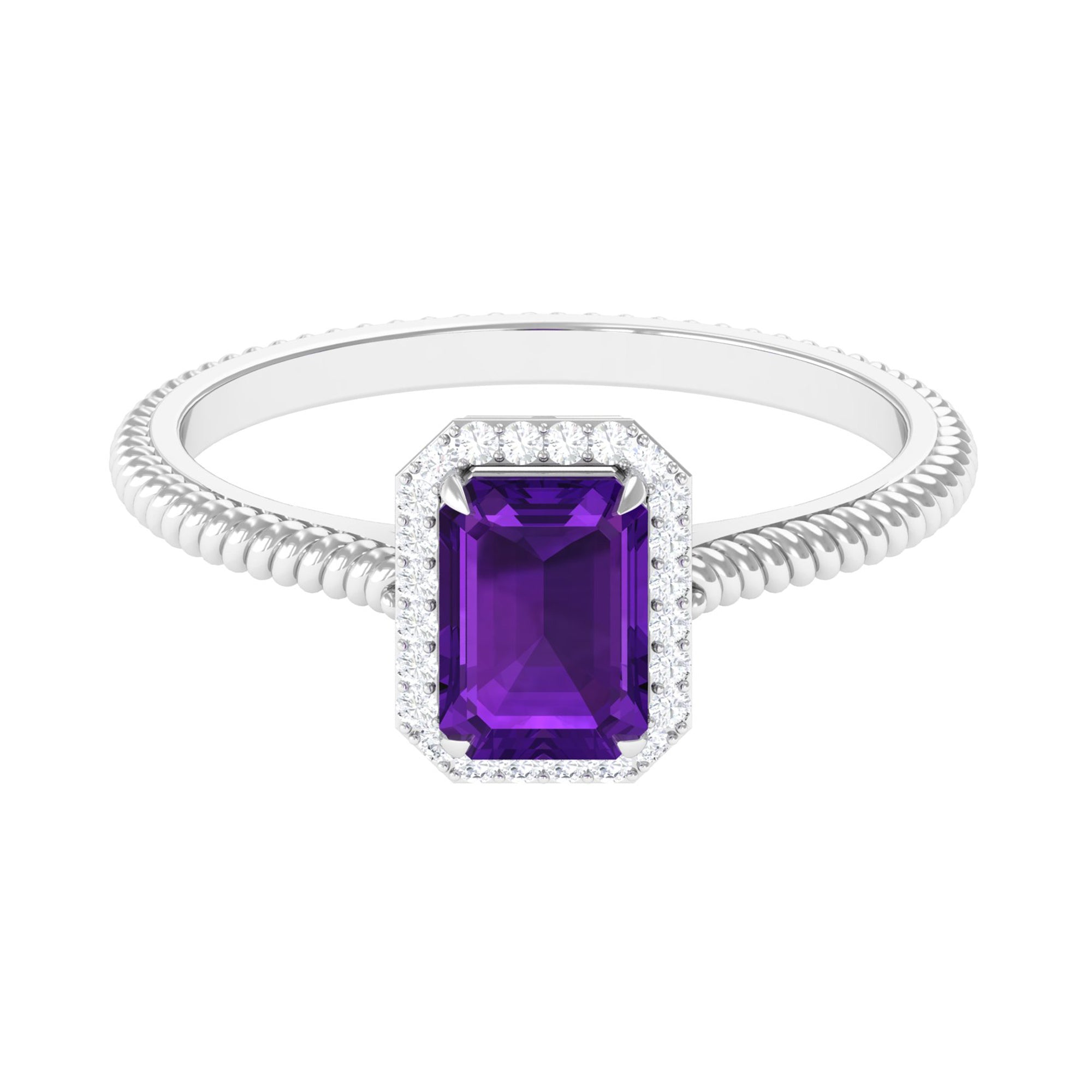 Rosec Jewels-1.5 CT Octagon Cut Amethyst Solitaire Engagement Ring with Diamond Halo