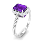 Rosec Jewels-1.5 CT Octagon Cut Amethyst Solitaire Engagement Ring with Diamond Halo