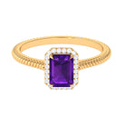 Rosec Jewels-1.5 CT Octagon Cut Amethyst Solitaire Engagement Ring with Diamond Halo