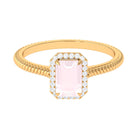 Rosec Jewels-Octagon Rose Quartz Ring with Diamond Halo