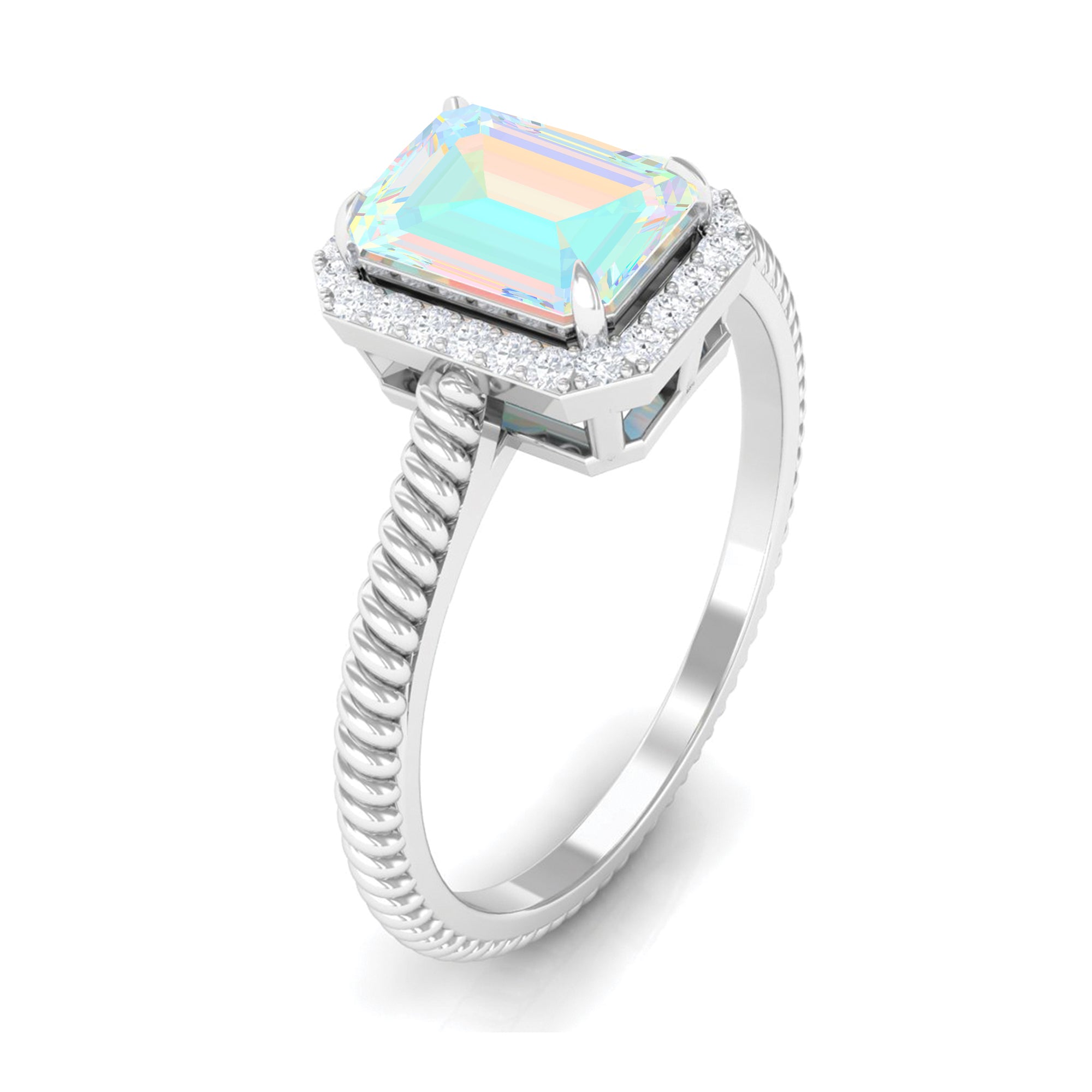 Rosec Jewels-Octagon Ethiopian Opal and Diamond Halo Ring