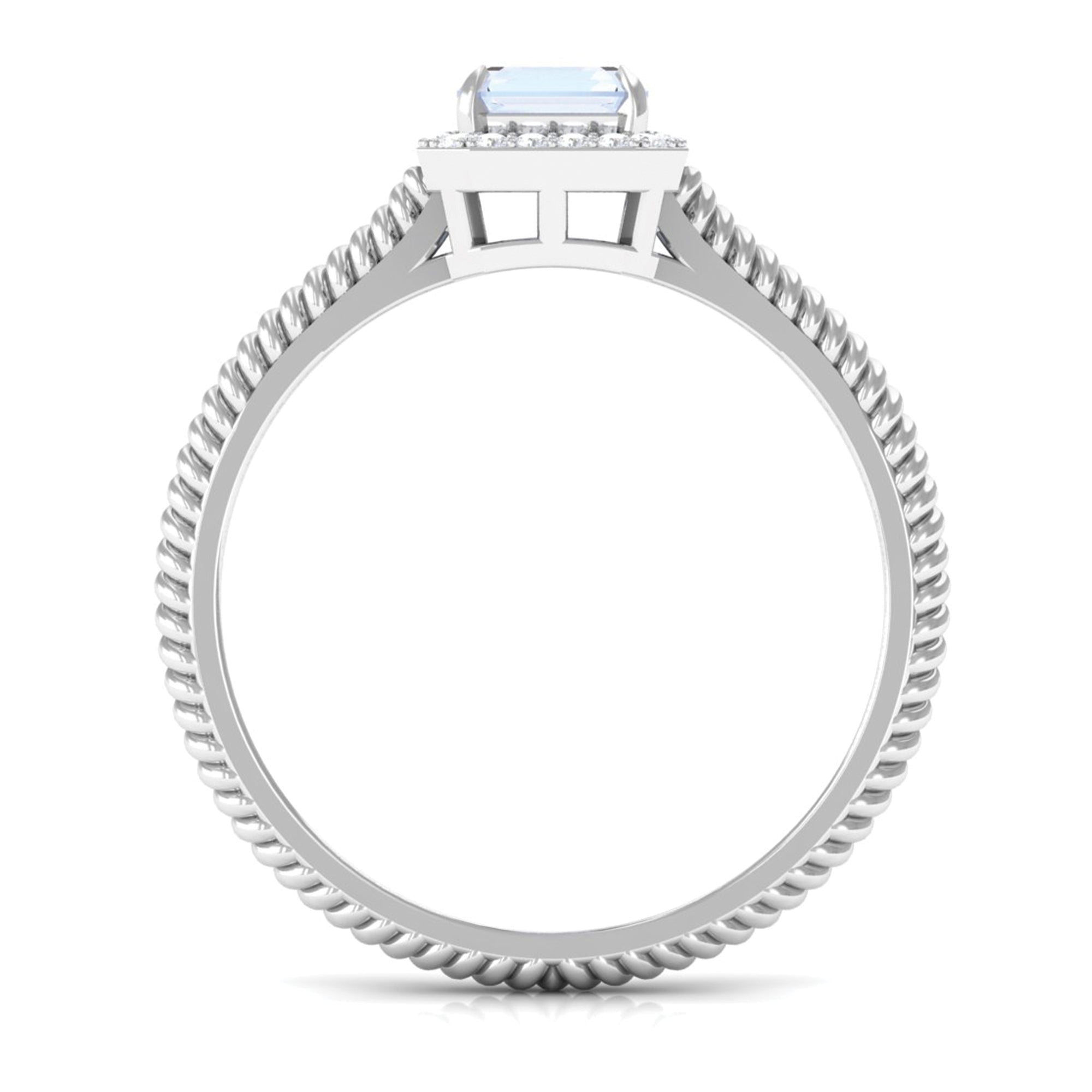 Rosec Jewels-Emerald Cut Moonstone and Diamond Halo Ring