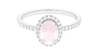 Rosec Jewels-Oval Rose Quartz Halo Engagement Ring with Diamond