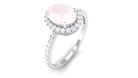 Rosec Jewels-Oval Rose Quartz Halo Engagement Ring with Diamond