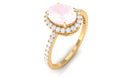 Rosec Jewels-Oval Rose Quartz Halo Engagement Ring with Diamond