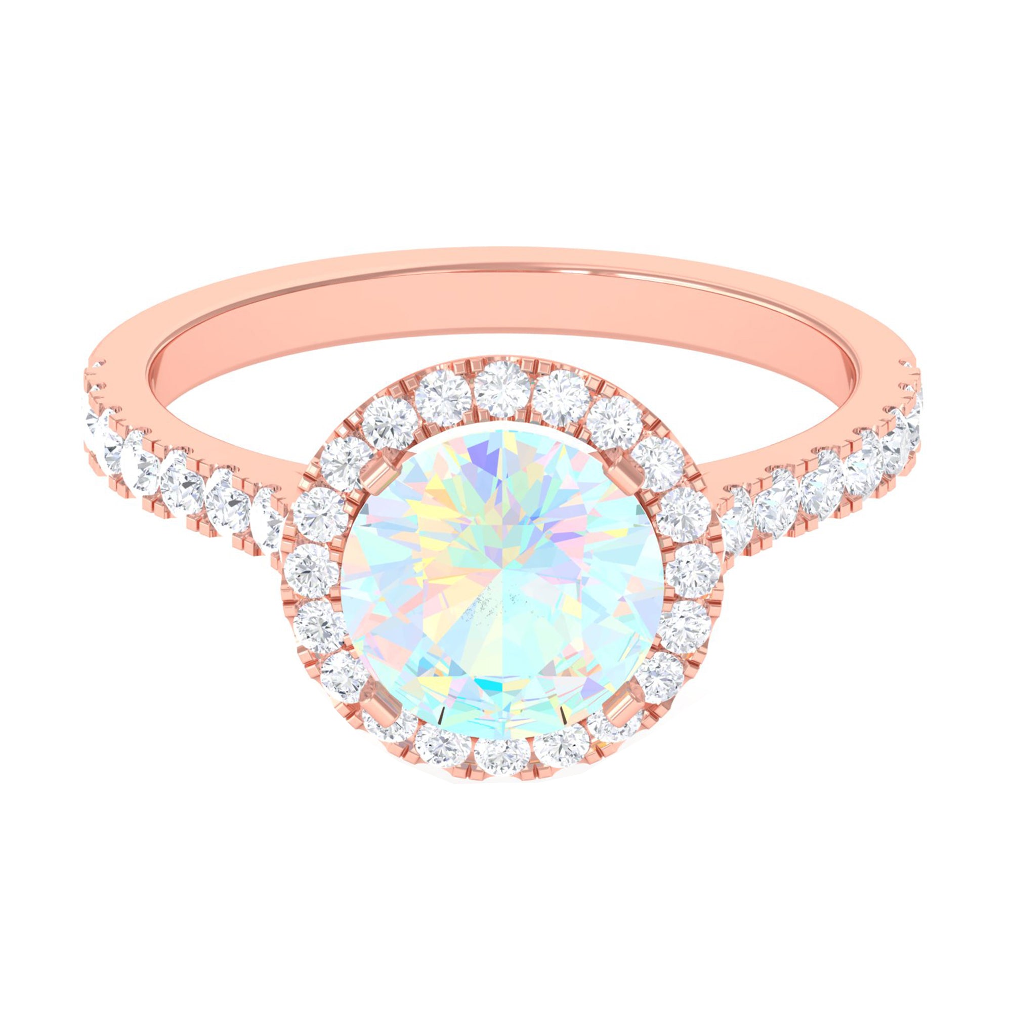 Rosec Jewels-3 CT Round Ethiopian Opal Halo Engagement Ring with Moissanite