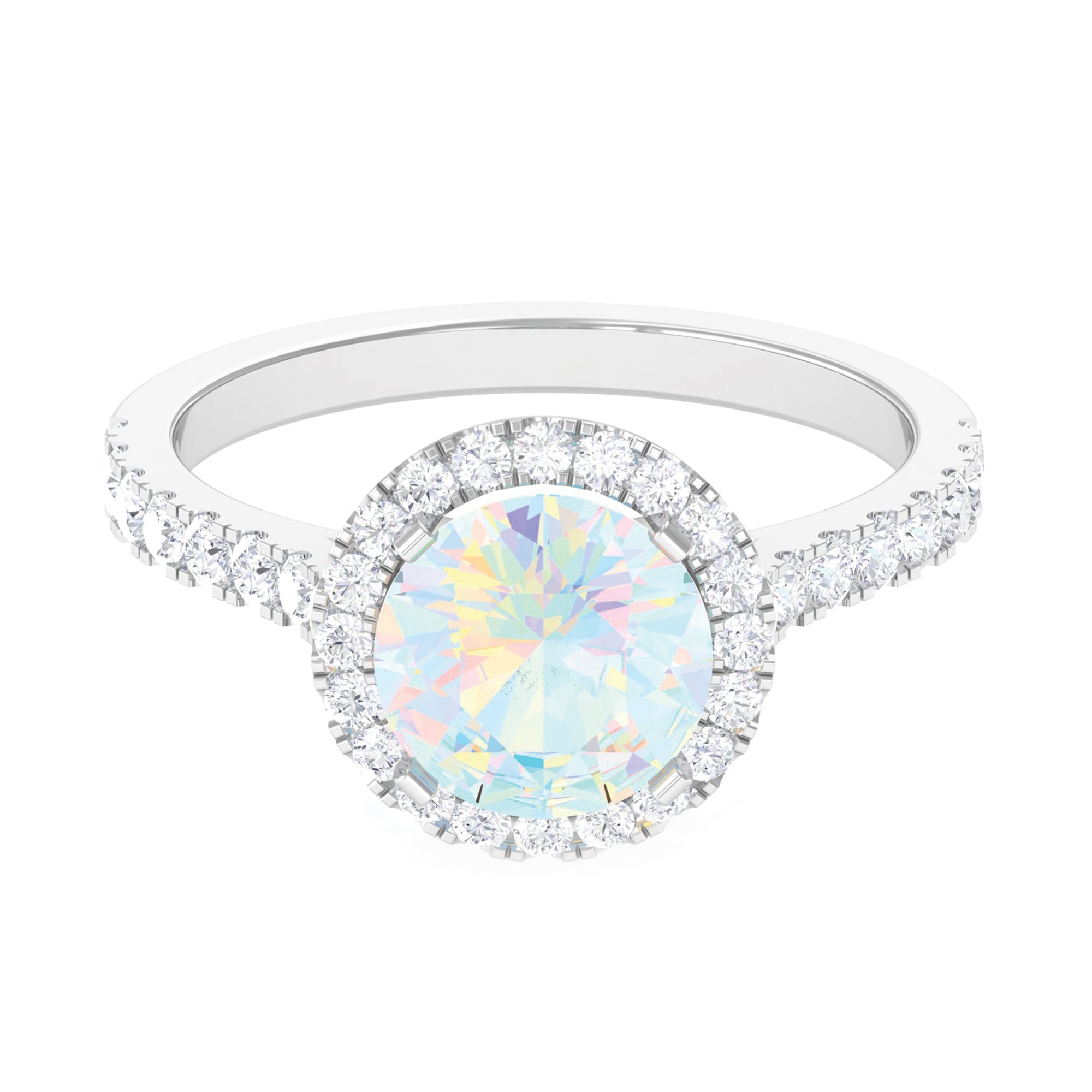 Rosec Jewels-3 CT Round Ethiopian Opal Halo Engagement Ring with Moissanite