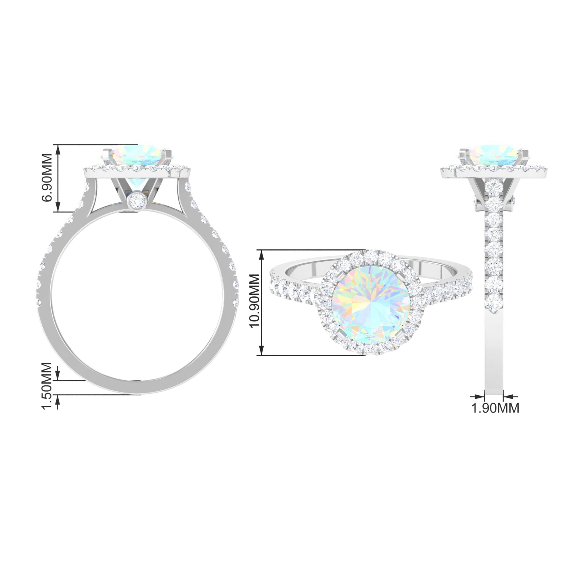 Rosec Jewels-3 CT Round Ethiopian Opal Halo Engagement Ring with Moissanite