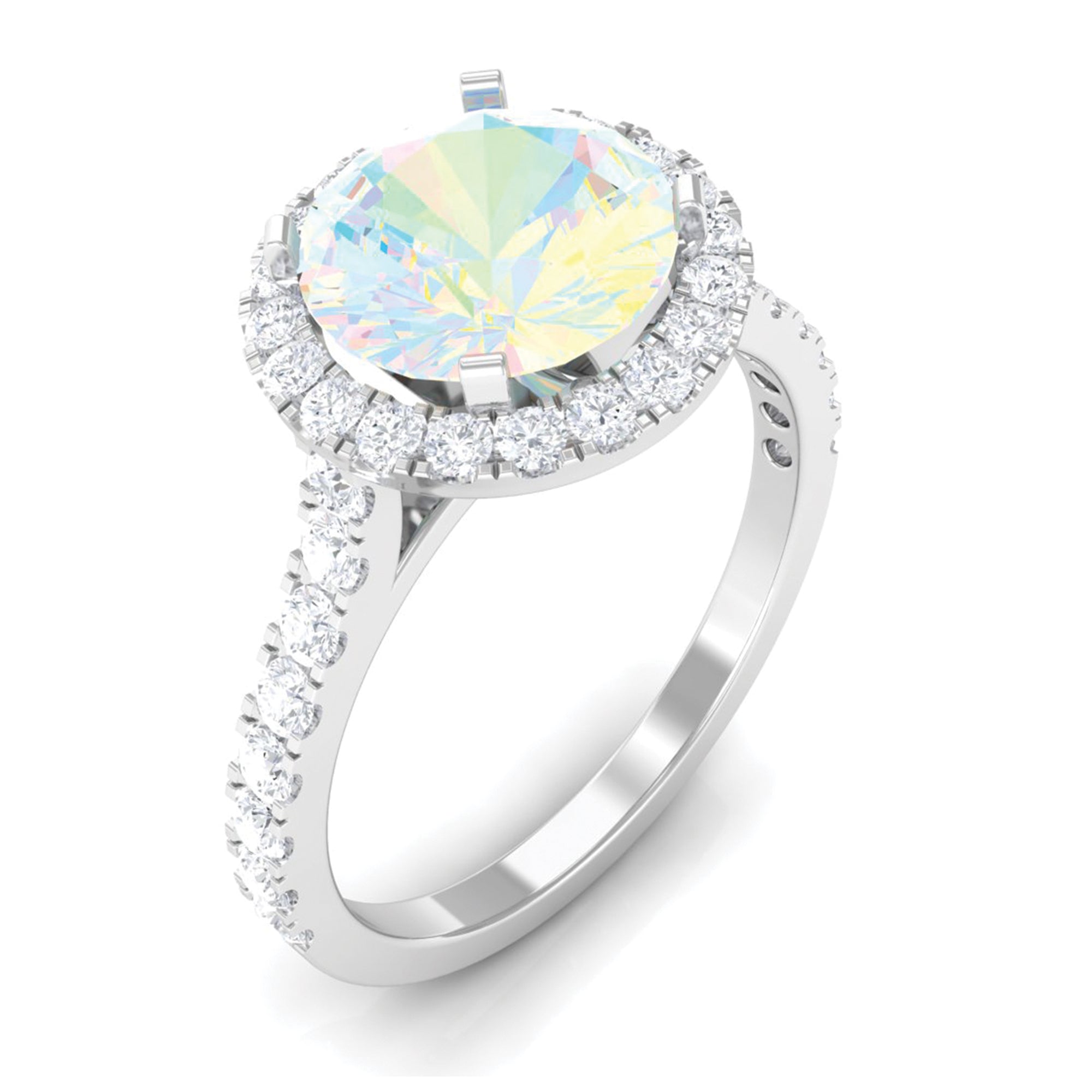 Rosec Jewels-3 CT Round Ethiopian Opal Halo Engagement Ring with Moissanite