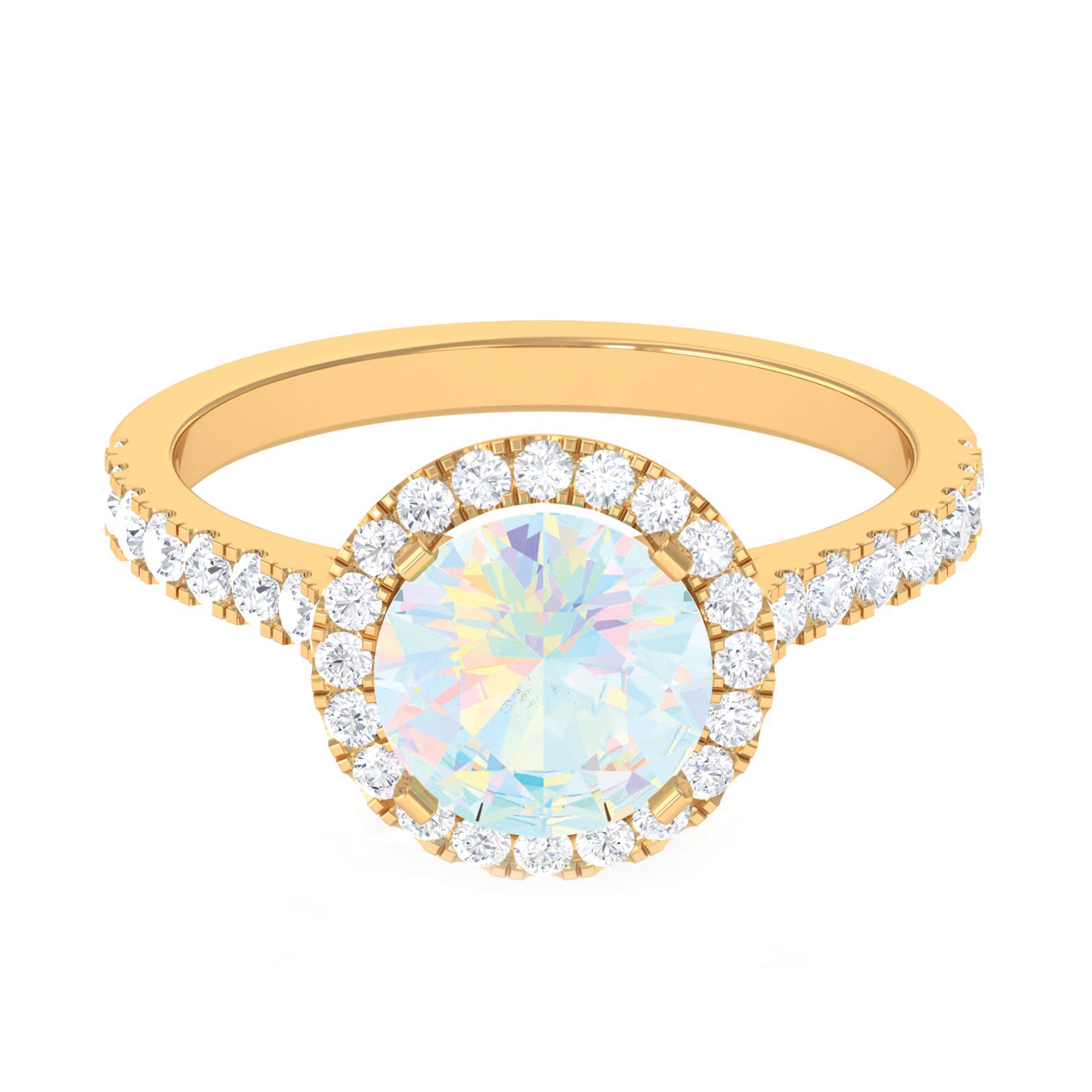 Rosec Jewels-3 CT Round Ethiopian Opal Halo Engagement Ring with Moissanite