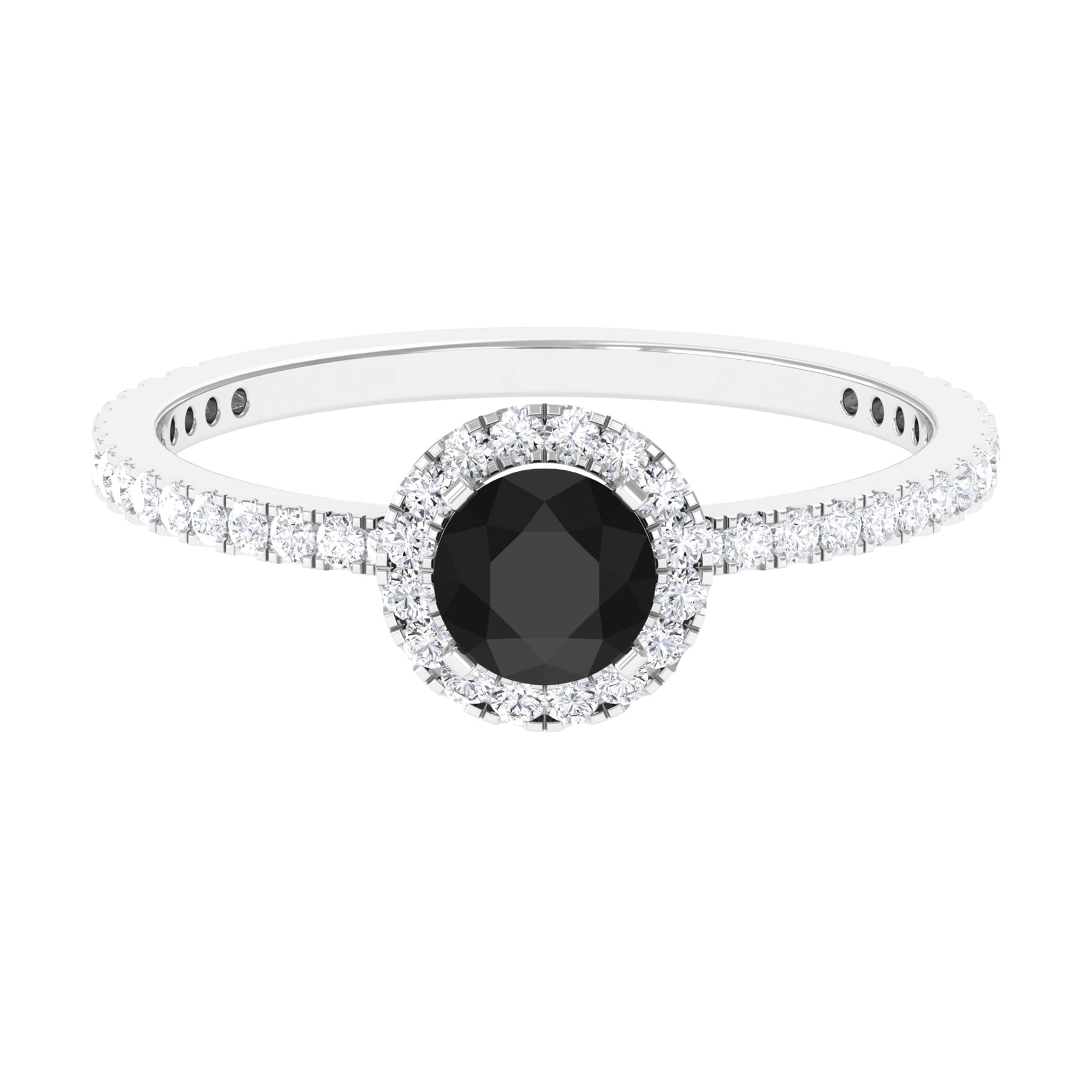 Rosec Jewels-Round Shape Black Diamond Halo Engagement Ring with Diamond