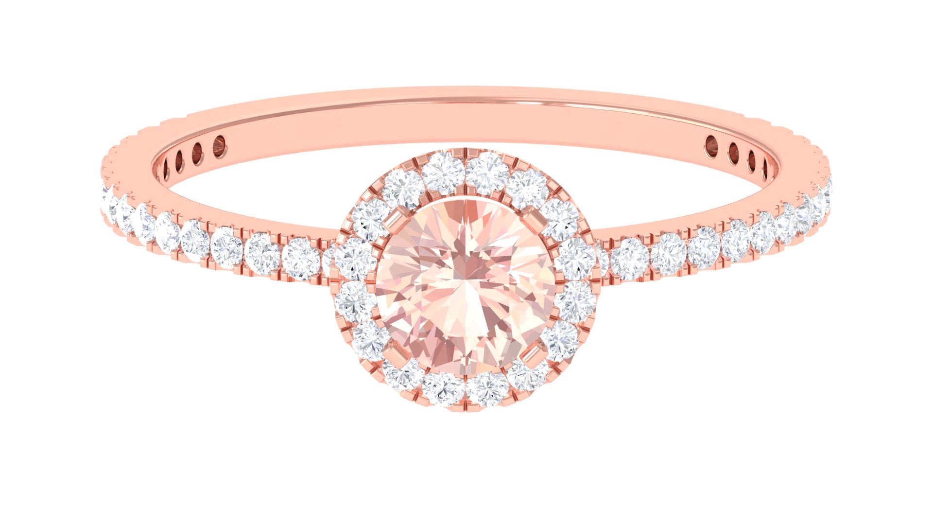 Rosec Jewels-Round Shape Morganite Halo Engagement Ring with Diamond