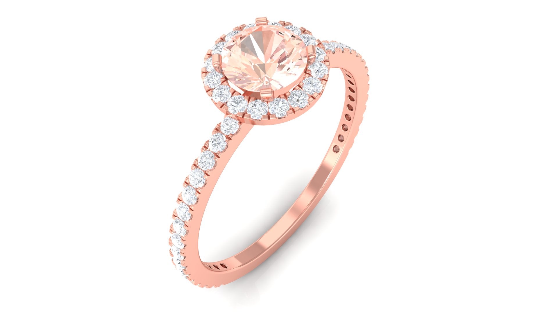 Rosec Jewels-Round Shape Morganite Halo Engagement Ring with Diamond