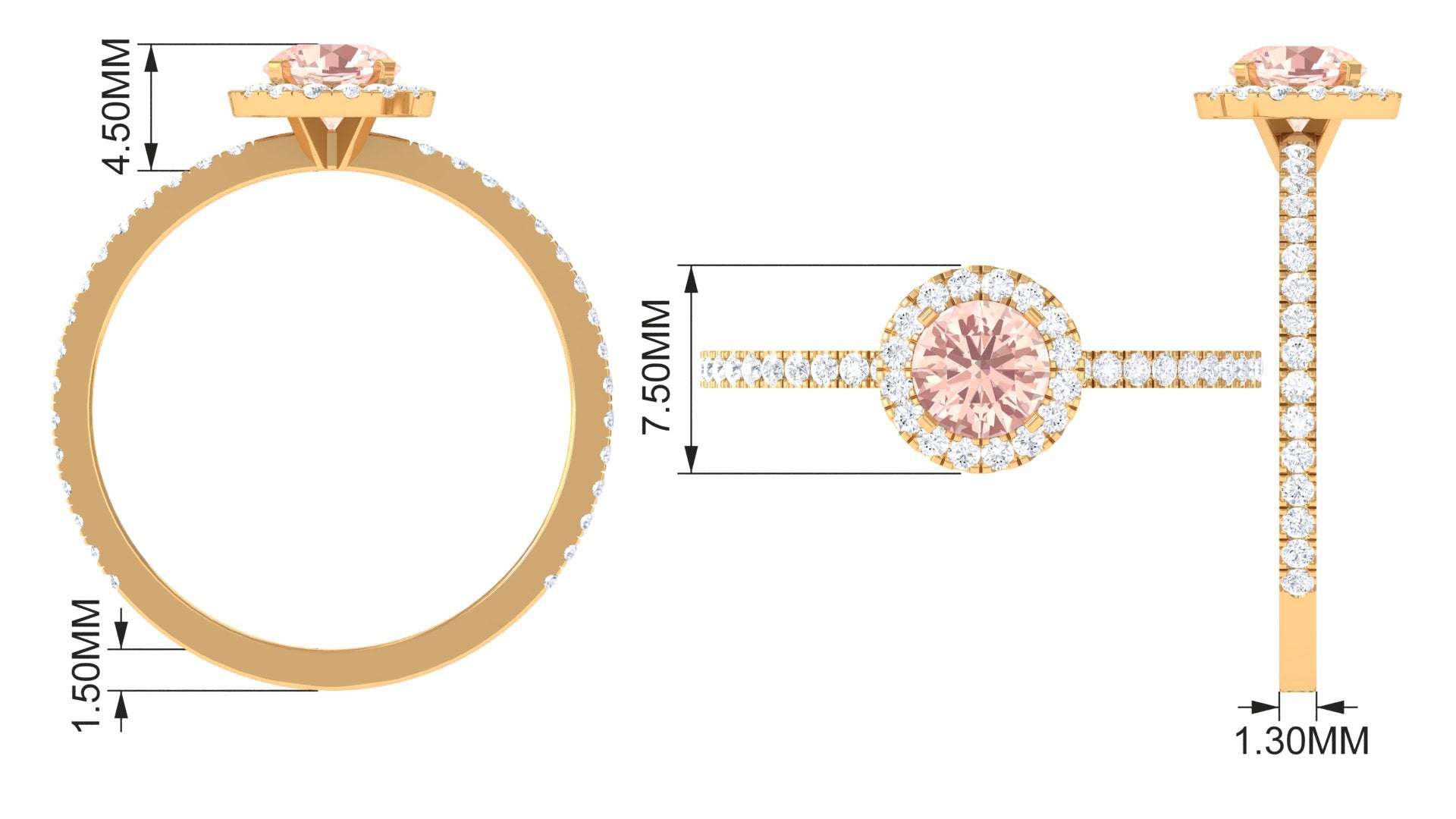 Rosec Jewels-Round Shape Morganite Halo Engagement Ring with Diamond