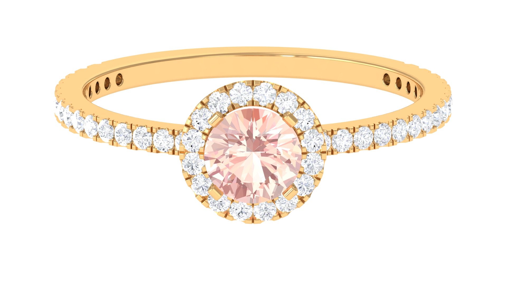 Rosec Jewels-Round Shape Morganite Halo Engagement Ring with Diamond