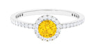 Rosec Jewels-Round Shape Yellow Sapphire Halo Engagement Ring with Diamond