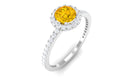 Rosec Jewels-Round Shape Yellow Sapphire Halo Engagement Ring with Diamond