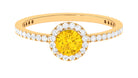 Rosec Jewels-Round Shape Yellow Sapphire Halo Engagement Ring with Diamond