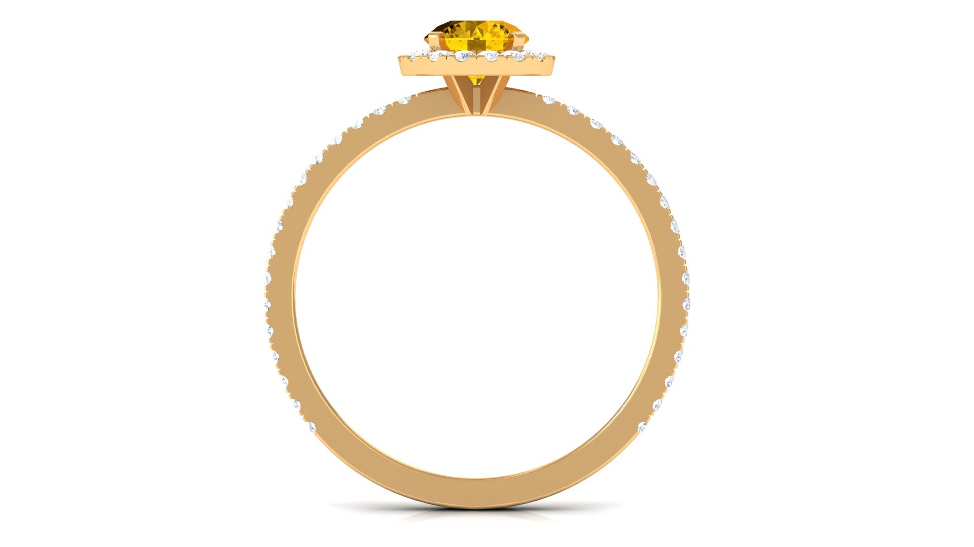 Rosec Jewels-Round Shape Yellow Sapphire Halo Engagement Ring with Diamond