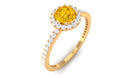 Rosec Jewels-Round Shape Yellow Sapphire Halo Engagement Ring with Diamond