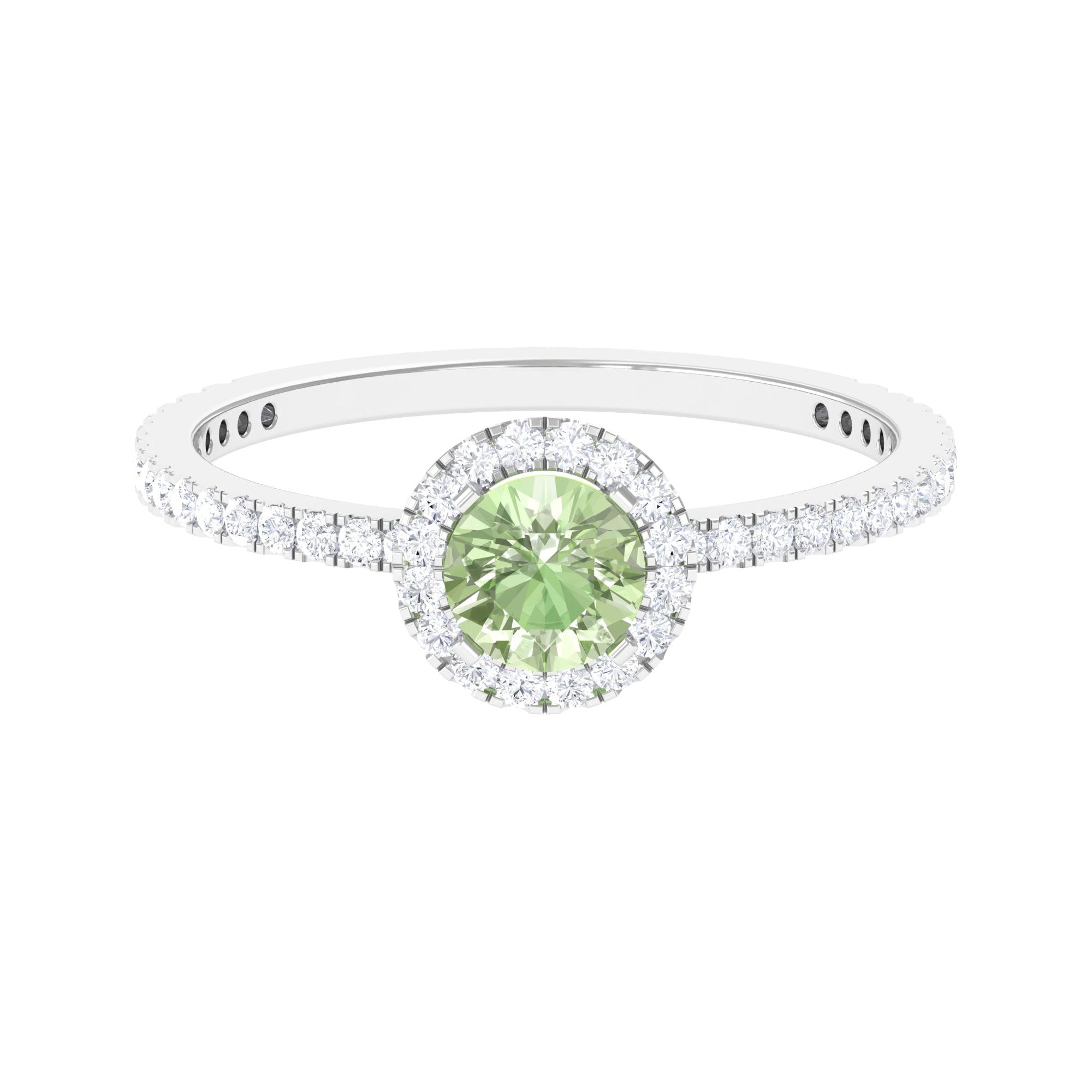 Rosec Jewels-Round Green Sapphire Halo Engagement Ring with Diamond